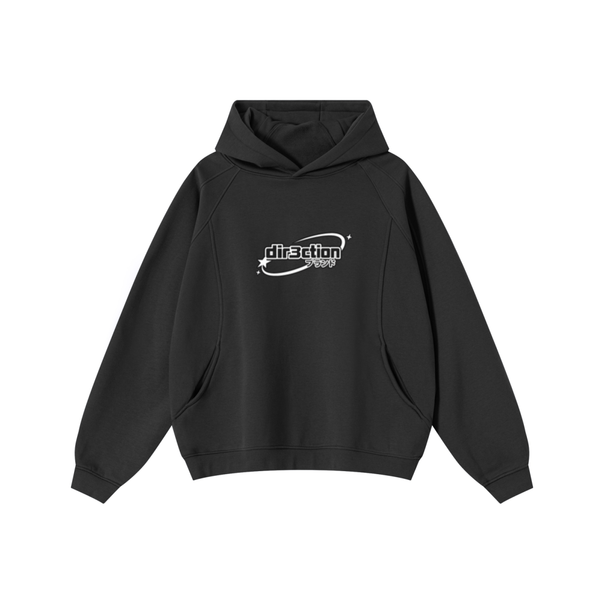 340GSM Men’s Trendy Fleece Structured Panel Hoodie Black