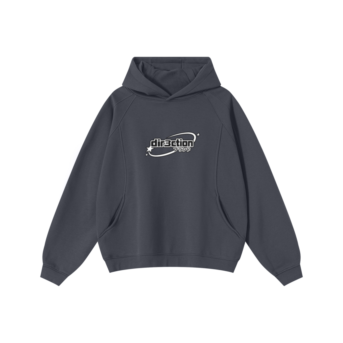340GSM Men’s Trendy Fleece Structured Panel Hoodie Dark Grey