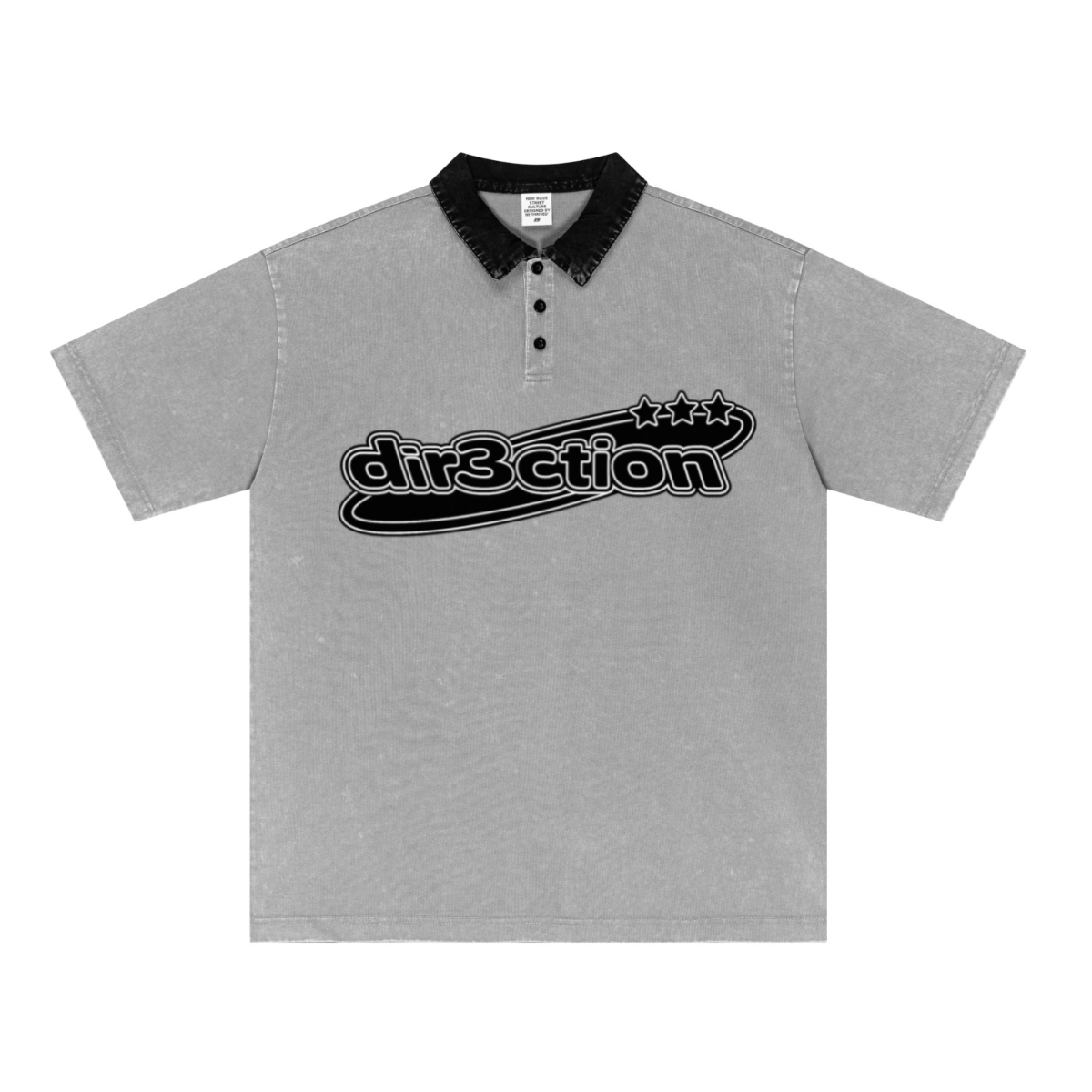285GSM Unisex Vintage-Washed Unisex  100% Cotton Twill Polo T-Shirt Medium Grey Black