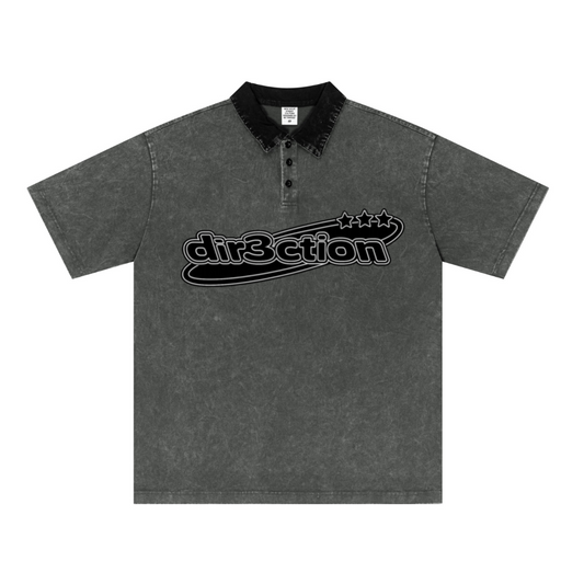 285GSM Unisex Vintage-Washed Unisex  100% Cotton Twill Polo T-Shirt Dark Grey Black