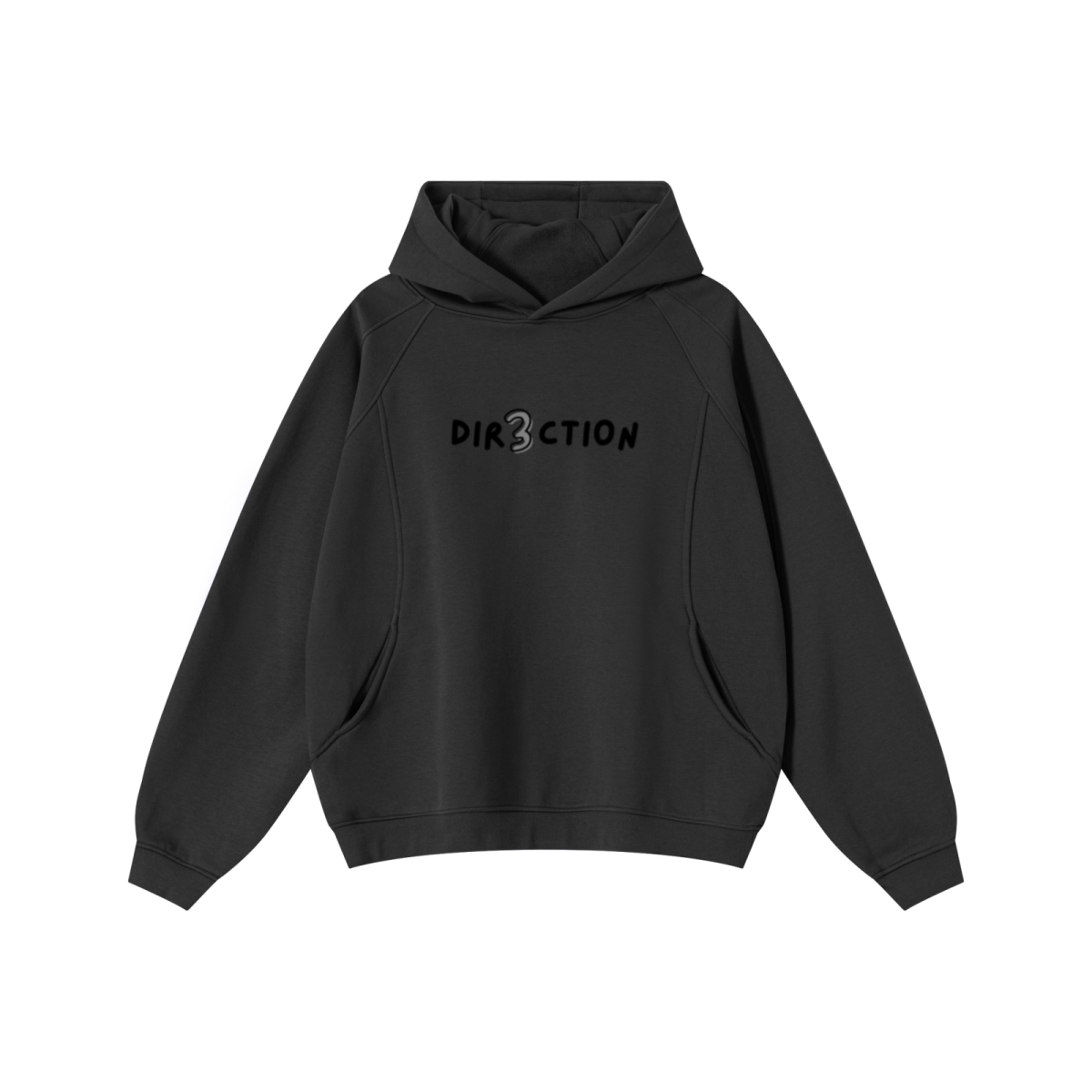 340GSM Men’s Trendy Fleece Structured Panel Hoodie Black