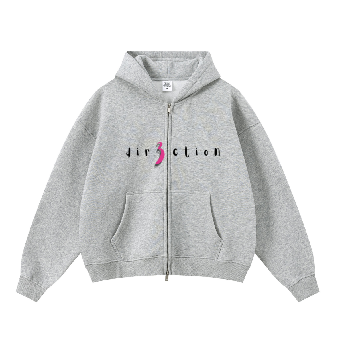 345GSM Unisex Boxy-Fit Double-Zip Hoodie Heathered Grey