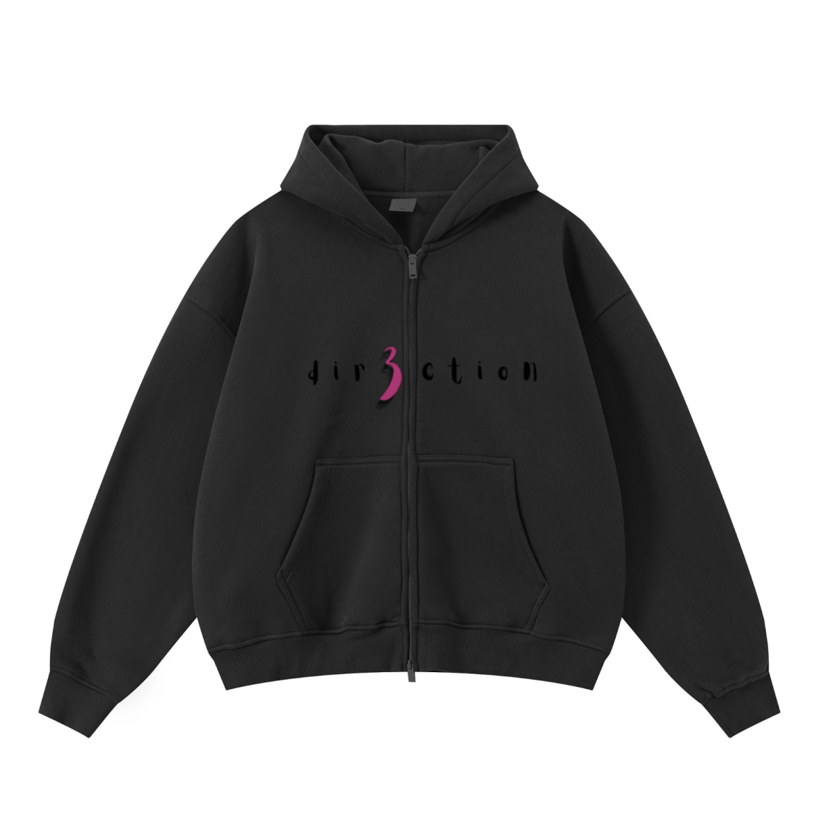 345GSM Unisex Boxy-Fit Double-Zip Hoodie Black